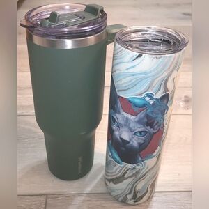 Olive Green Hydrapeak 40oz Stainless Steel Tumbler & 30oz Custom Marble Cat mug
